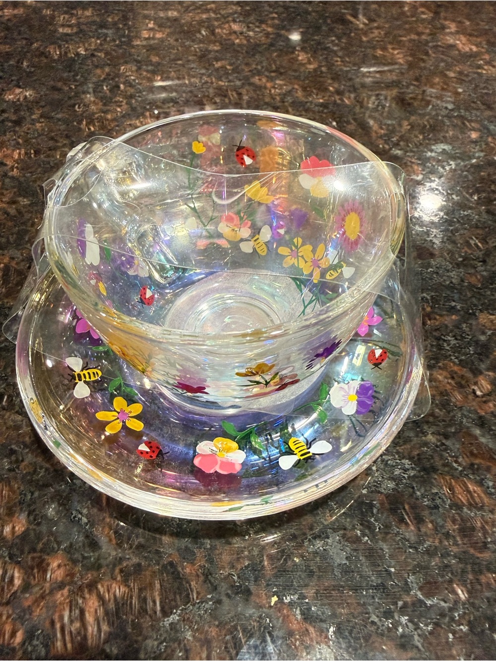 Beautiful Multicolor Clear Coffee Mug with Saucer Set - Cup And Saucer NEW